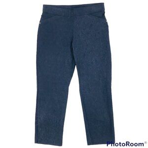 BRIGGS NAVY BLUE PAISLEY PULL ON STRETCH CROPPED PANTS​​​​​​​​​​​​​​​​